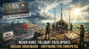 Logbuch-Eintrag der 13 DX Funkfreunde e.V. – Kursupdate zum Fieldday 2026